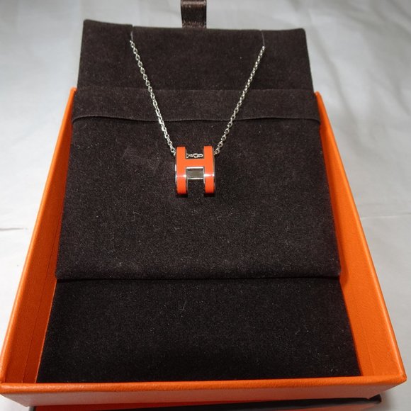 Hermes Pop H Ceramic Necklace Silver Chain - Picture 4 of 13